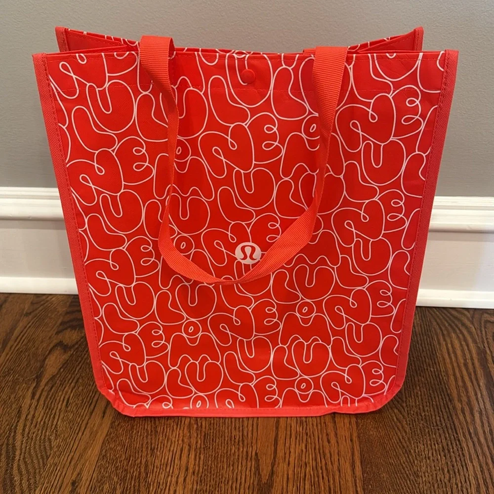 Lululemon Bubble Font Red Orange White Large Reusable Shopping Tote Bag 2025 - Picture 2 of 9